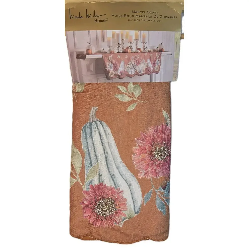 Nicole Miller MANTEL SCARF 24 X 84 PUMPKINS Beaded Embroidered Embellished NWT
